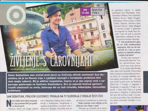 Čarodej, čarovnik in mentalist Sam Sebastian v časopisu Stop.