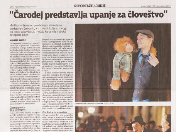 Čarodej, čarovnik in mentalist Sam Sebastian - intervju v časniku Večer.