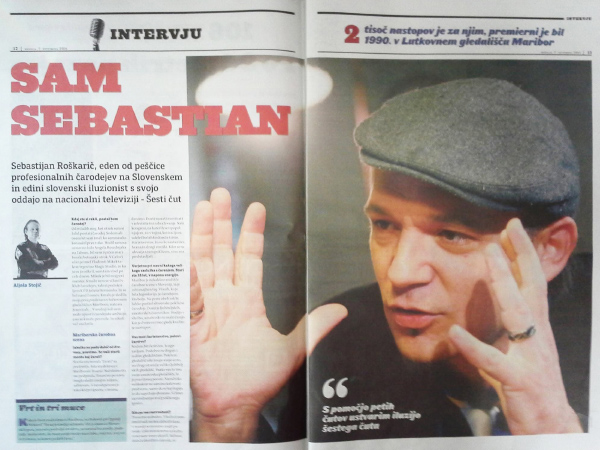 Čarodej, čarovnik, mentalist in ventrilokvist Sam Sebastian - portret intervju v časopisu Večer.